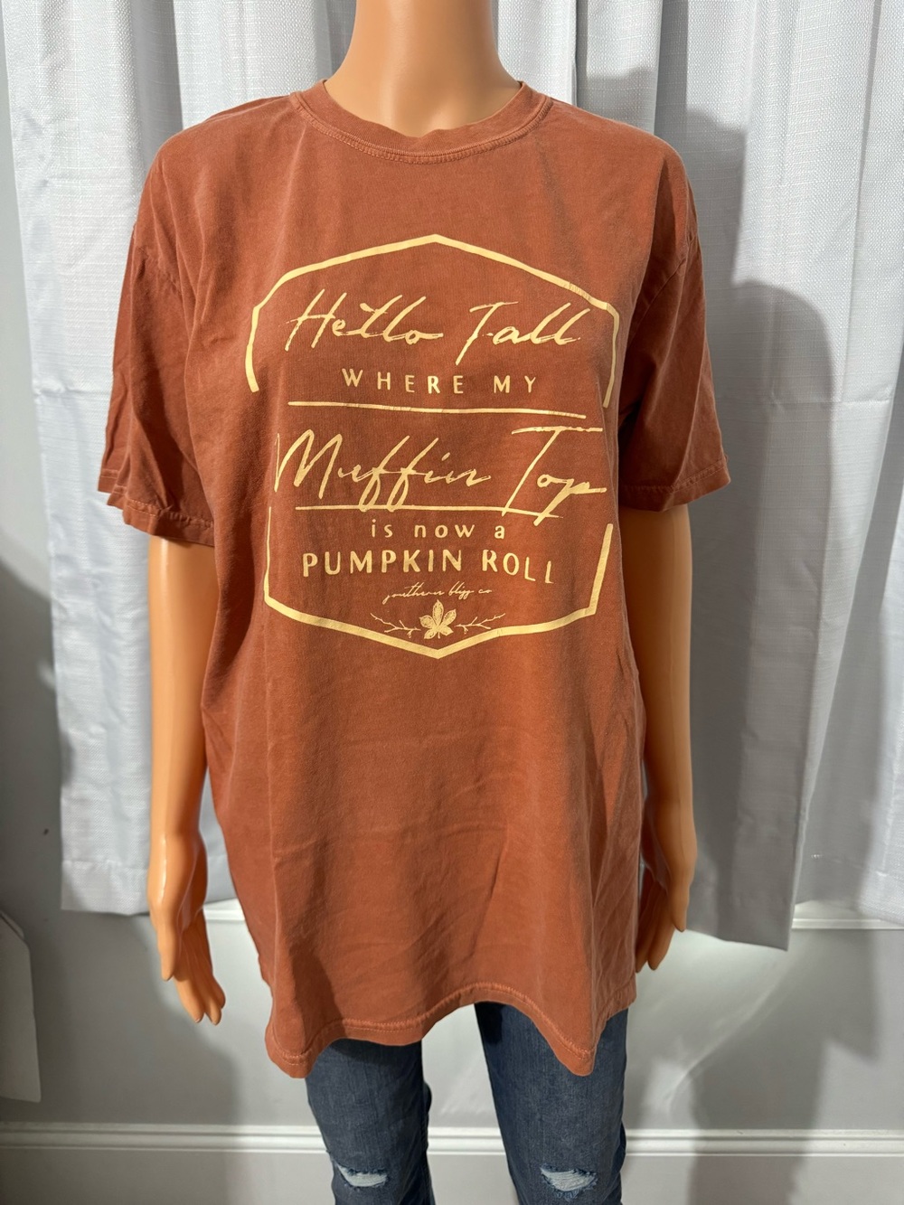 Fun Comfort Colors size L unisex brown Muffin Top Pumpkin Roll shirt